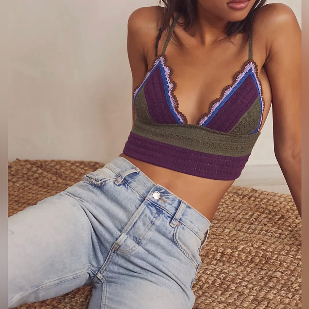 Free People Purple and Green Crop Top